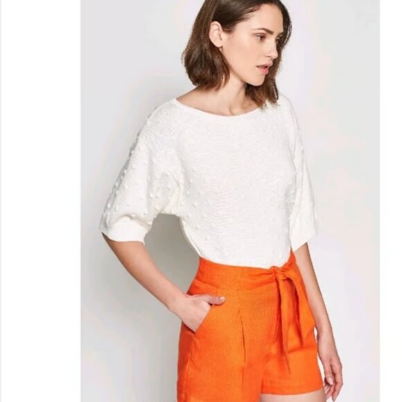 JOIE Women's Camren Textured Dot Short Sleeve Pullover Sweater White Size Small - Picture 1 of 9